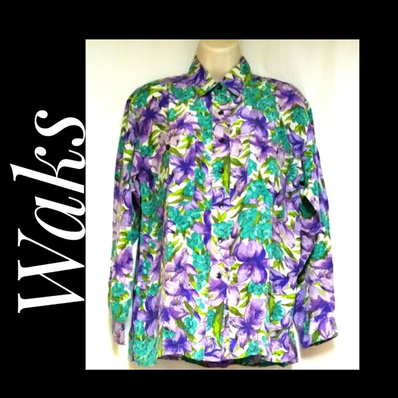 Vintage Waks 100% Silk Long Sleeve Floral Blouse